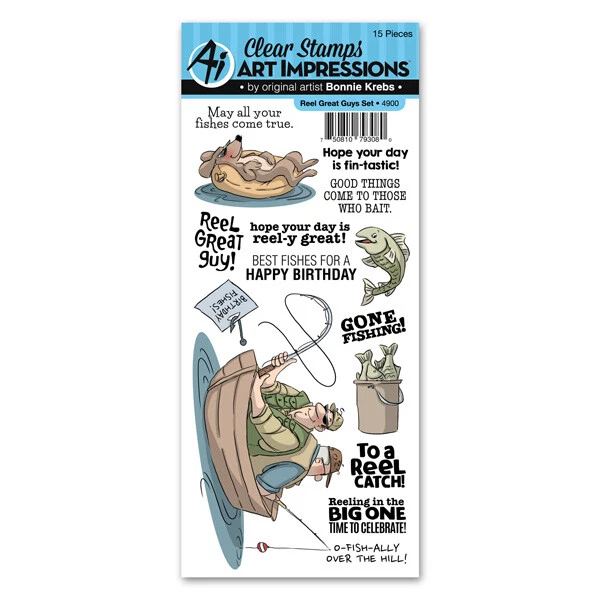 Stempel "Reel Great Guys Set" Art Impressions, Männer im Boot beim Angeln