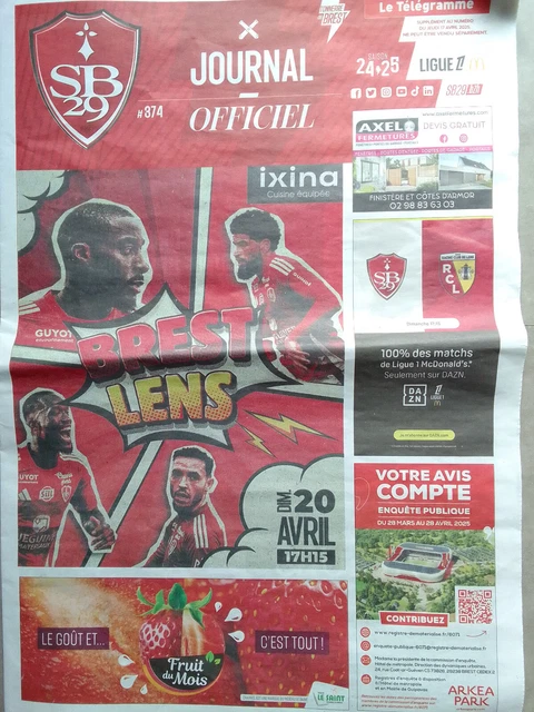 PROGRAMME JOURNAL OFFICIEL Brest Lens 20 avril 2025 SB29 RCL ligue 1