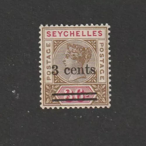 SEYCHELLES  QV  1901   3 c on 36 c  Brown and Carmine   sg 39  VLMM   -  A3175