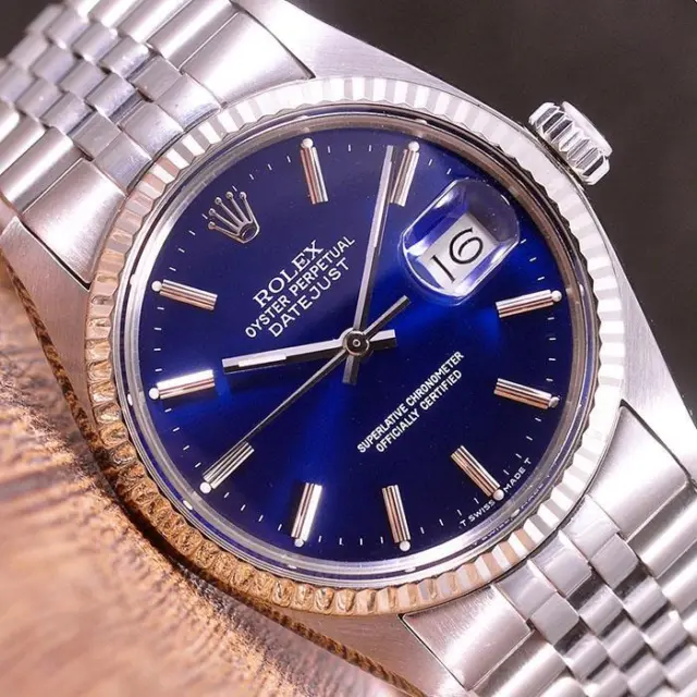 Rolex 16014 Oyster Perpetual Datejust Dark Blue Dial 36mm Watch