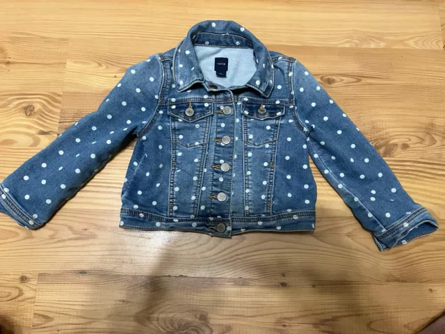 Baby Gap Girls Denim Jean Jacket snap coosure polka dots blue 3T 3 Toddler