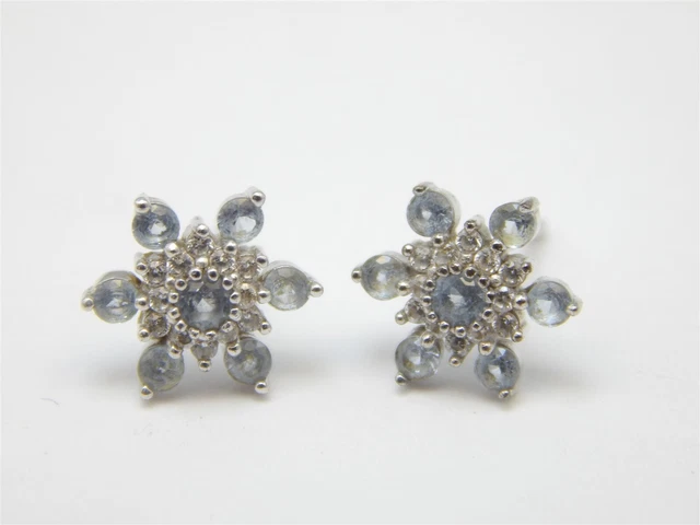 Earrings Sterling Silver Blue Crystal Snowflake Post Stud Earrings