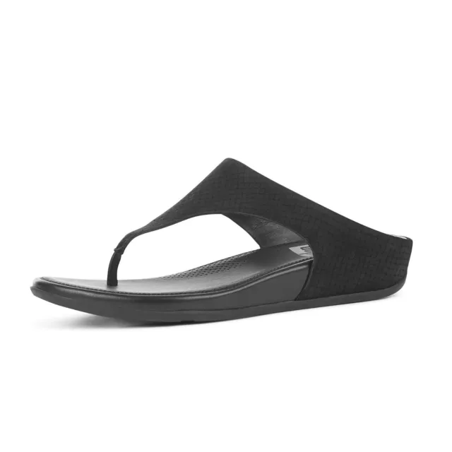 Fitflop BANDA Toe-Posts, Black Snake-Embossed Suede, Women Size 5  $125