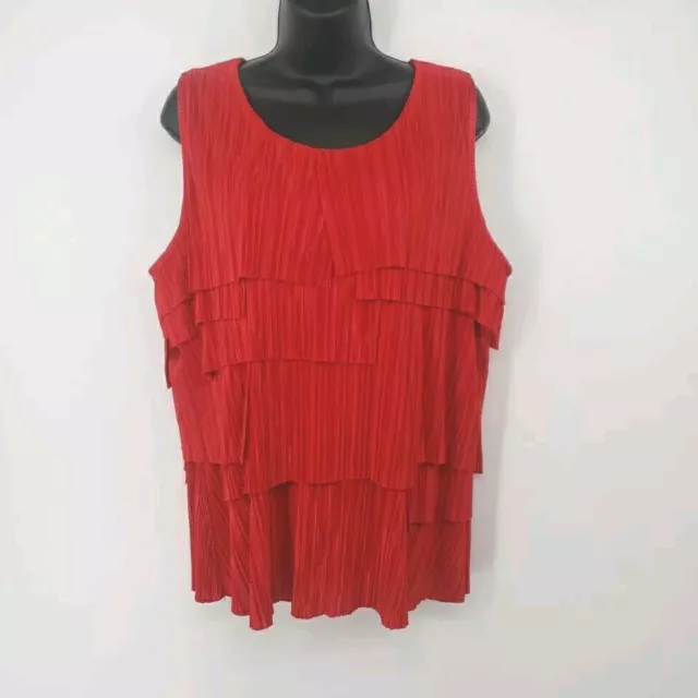 Christopher & Banks Shell Top Blouse Tiered Ruffle Red