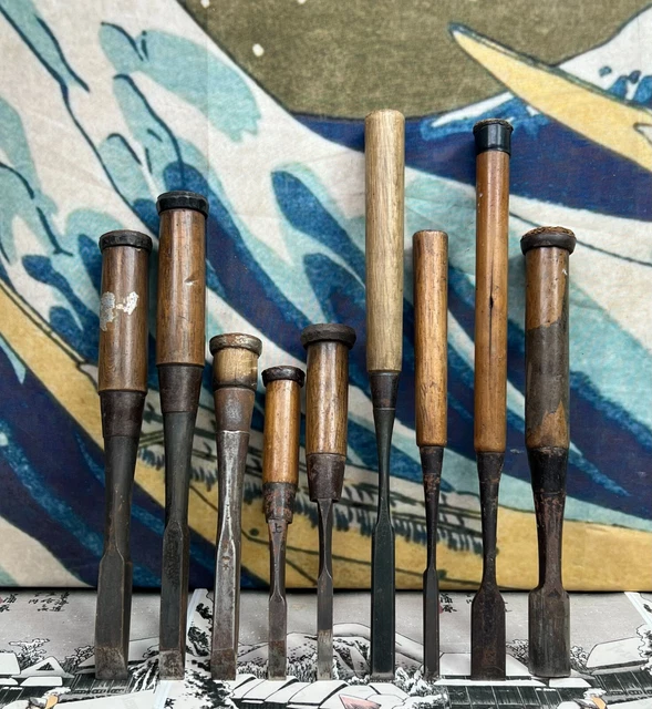 JAPANESE VINTAGE CHISEL 9set Nomi made by famous blacksmith Masanori ...