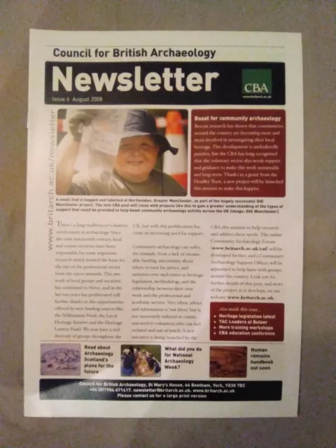 Council for British Archaeology Newsletter Ausgabe 6. August 2008 8pp A4 Format