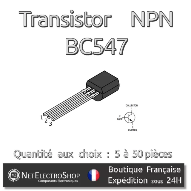 Transistors NPN BC547 - BC547B - 45V - 100mA - TO-92 - Arduino, Rasperry Pi