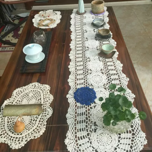 Cotton Lace Hand Crochet Doily Placemat Table Runner Home Kitchen Party Decor 2