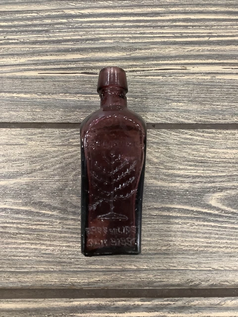 1880's Vintage Straubmullers Elixir Red Glass Bottle Tree Of Life Nectar 3.5"