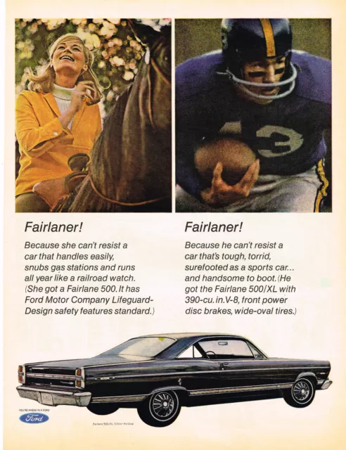 Vintage 1966 Magazine Ad Ford Fairlane 500 For Her & Fairlane 500/XL For Him