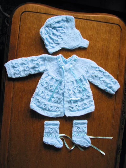 baby blue  matinee set new 0 to 3 months hand knitted