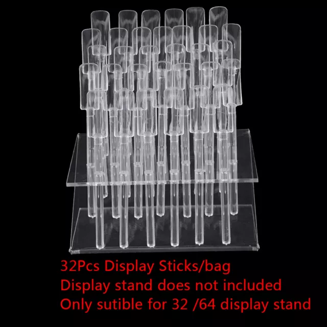 32 Tips   Sticks Nail Art Clear Tips Display Stand Nail Polish Training Too&FE