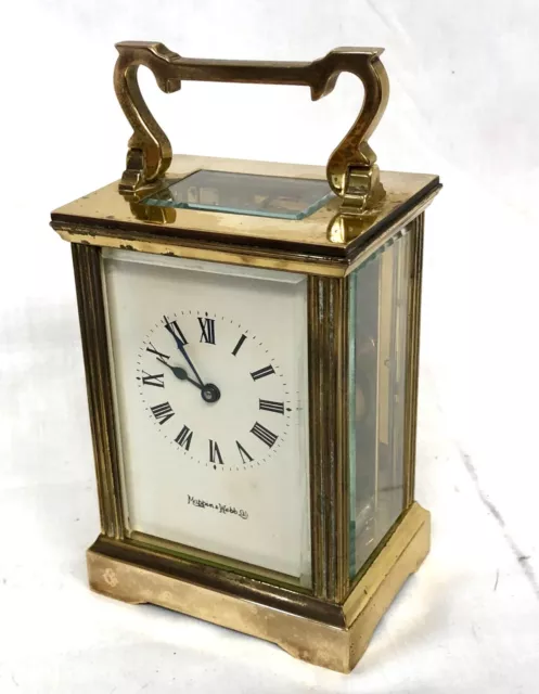 MAPPIN & WEBB Brass Carriage Mantel Clock Timepiece with Key TICKING AWAY 3