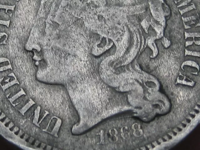 1868 Three 3 Cent Nickel 3CN- About Good Details