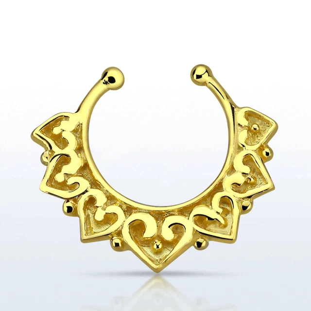 18G Aztec Heart Fake Septum Clicker Non Piercing Nose Clip Hang Cheater Jewelry 3