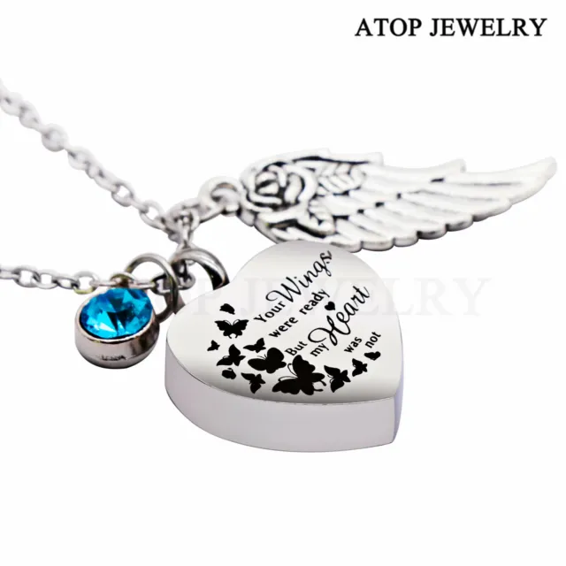 NEW Angel Heart Wings Urn Necklace For Ashes Cremation Pendant Memorial Jewelry