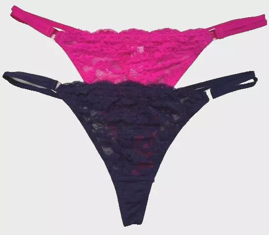 Ladies EX Stores Set Of Purple & Pink Soft Lace Thongs Size 14