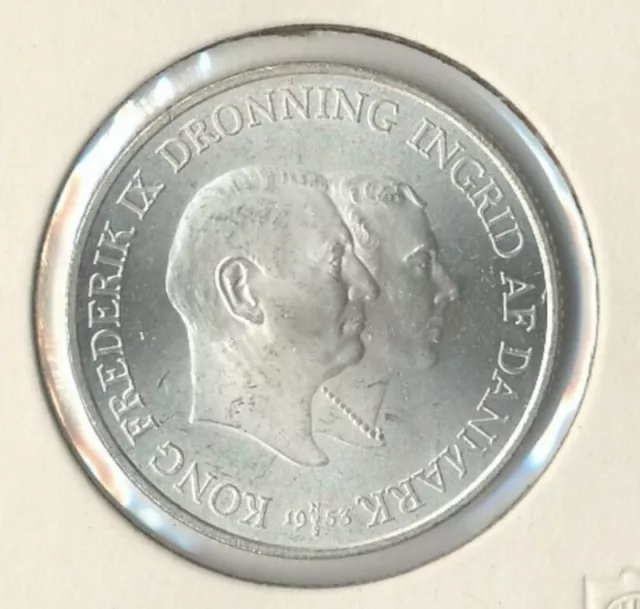 Dänemark 2 Kroner Silbermünze "Frederik IX./Grönland" 1953, ZP1034 B.62 ann.stgl