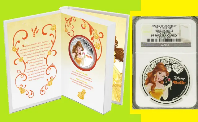 2015 Niue 1 Oz Colorized Silver $2 Disney Princess BELLE NGC PF 70 UC  OGP