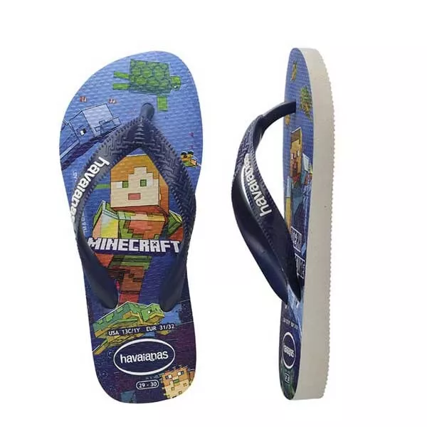 Havaianas Kids Top Minecraft Blue/White Flip-Flops Thongs Size EU 25/26 - US 9