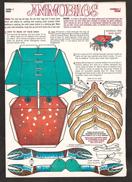 1960’S KELLOGG’S CANADA ANIMOBILES Cereal BOX Panel CRAB Vintage Corn ...