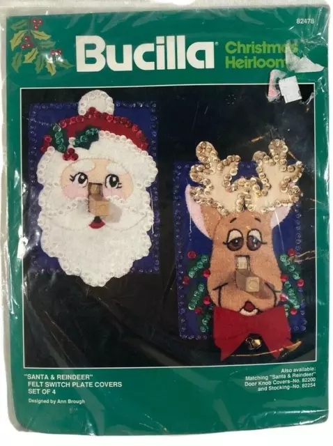Bucilla Switch Plate Covers Christmas Heirloom Santa & Reindeer Felt New Sealed