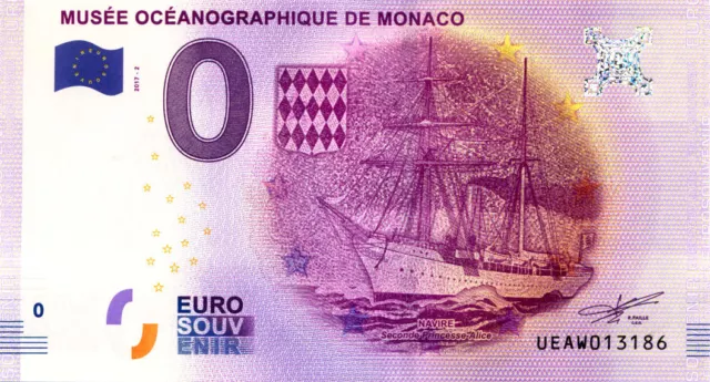 98 MONACO Musée océanographique, Navire, 2017, Billet Euro Souvenir