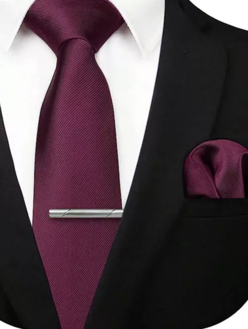 Herren Krawatte Geschenkset kastanienbraun mit Taschenquadrat & Krawattenclip 3-teiliges Set KOSTENLOSER VERSAND UK