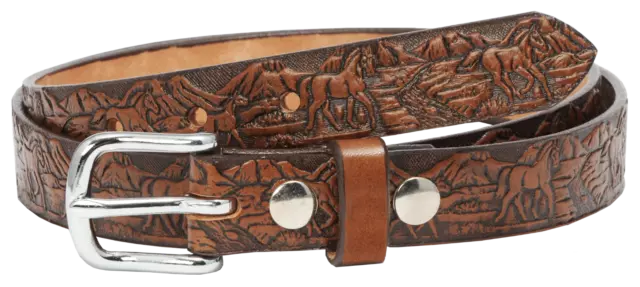 BELT 1" AMISH HAND-CRAFTED EMBOSSED 10oz ENGLISH BRIDLE LEATHER 5 STYLES YOUTH