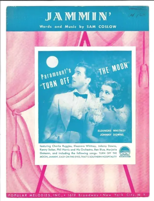 ELEANOR WHITNEY & JOHNNY DOWNS Sheet Music JAMMIN' from TURN OFF THE MOON 1937