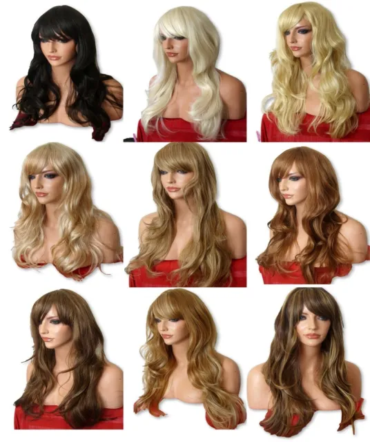 Ash Blonde Brown Red Ginger Plum Burgundy Womens Long Fashion Wigs D