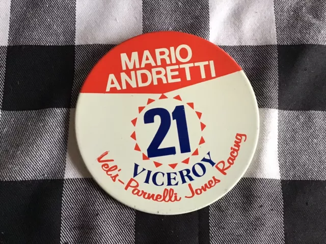 Vtg 1970s MARIO ANDRETTI 21 Viceroy Vels-Parnelli Jones Racing Pinback Button 4"