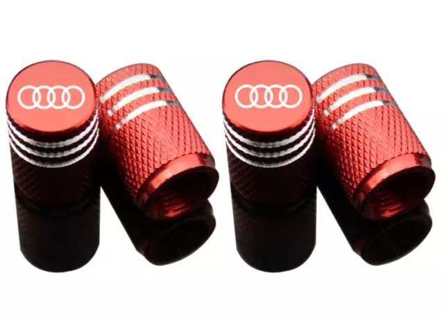 Set 4 Tappi Coprivalvole Logo AUDI colore ROSSO