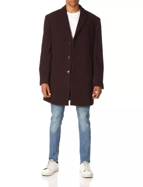 Calvin Klein Sz 42L Prosper X-Slim Fit Coat Wine/Black Wool Overcoat $395 NEW!