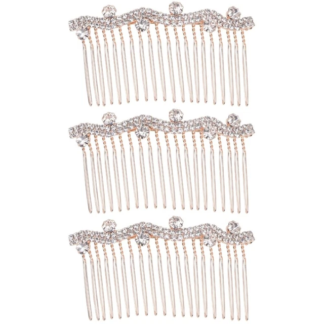 3 PCS Bride Double Rows Rhinestone Hair Pin Bridal Headpieces for Wedding