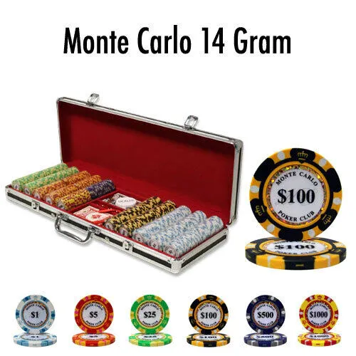500 Monte Carlo Poker Chips Set with Black Aluminum Case - Pick Denominations!