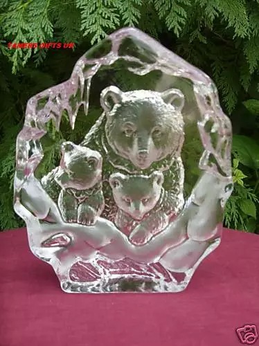 Crystal Art BEAR & CUBS Plaque/Paperweight BNIB