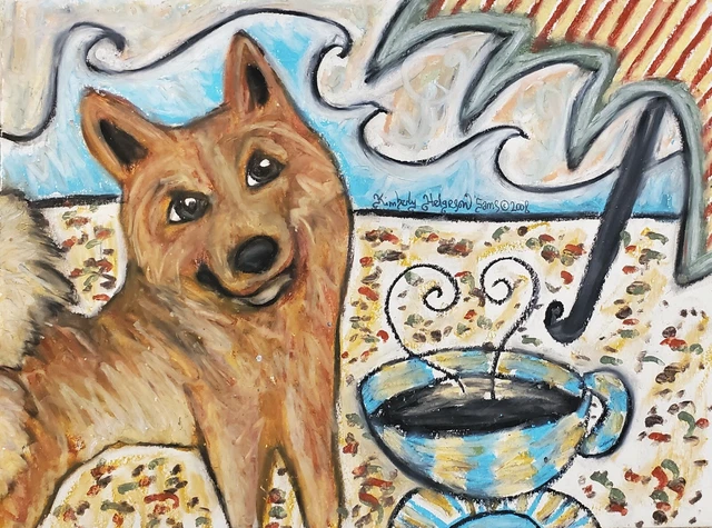 Finnish Spitz Beach Café Collectible Dog Pop Art Print 13x19 Signed Artist KSams