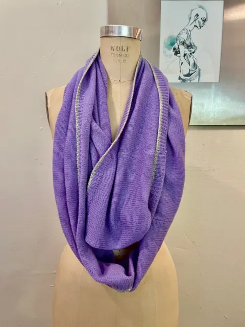 Lovely&Soft!! Cashmere Lavender Purple&Gray Trim Long Infinity Scarf 46"