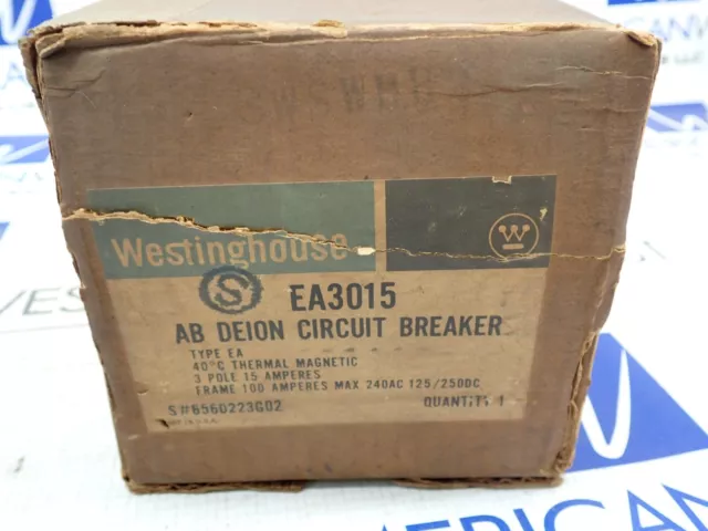 Westinghouse EA3015 15 Amp 240V 3 Pole Ciruit Breaker New Older Style