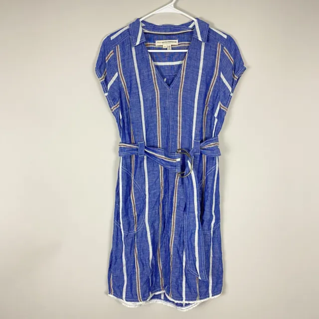Pilcro Anthropologie Dress Womens Size 2 Blue Striped Linen V-Neck Nautical