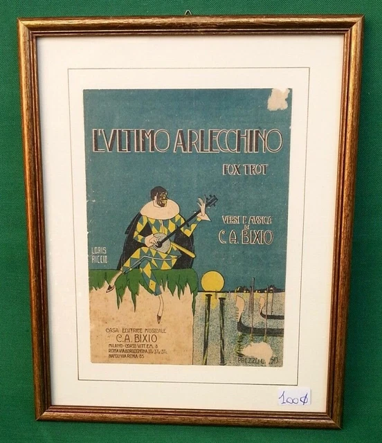 SPARTITO MUSICALE QUADRO Cornice L'ultimo Arlecchino Riccio C.a. Bixio