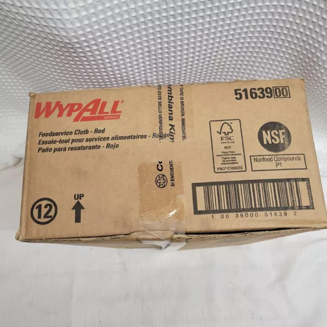 WypAll 51639 200/Carton 12.5 in. x 23.5 in. Foodservice Cloths - Red New