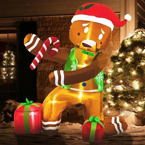 HOLLO STAR 5FT Christmas Inflatable Yard Decor, Blow Up Lighted Gingerbread