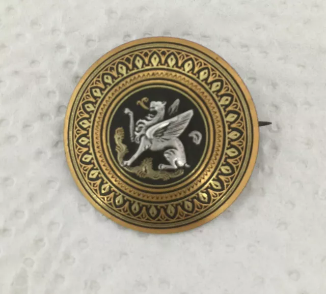 Broche Ronde Argent/ Vermeil/ Figuration Dragon Aile Makara/ Annees 1960/1970