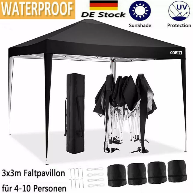 3x3m Pavillon Faltpavillon Wasserdicht Popup Gartenzelt Partyzelt mit 4 Sandsack