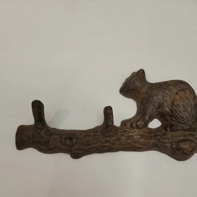 Squirrel Cast Iron Wall Mounted Rustic Brown Antique Style. Key or Coat Rack 14" 2