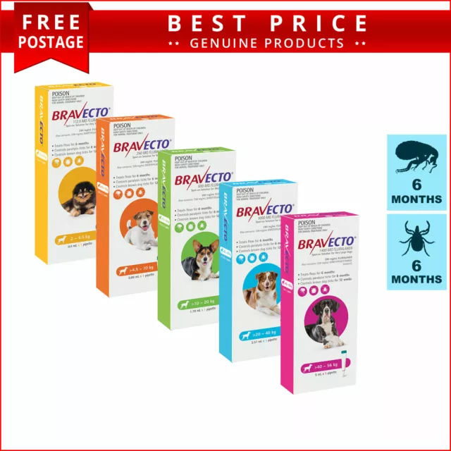 Bravecto Spot On 1 Dose for Dogs Tick Flea Prevention for 6 months FREE Shipping