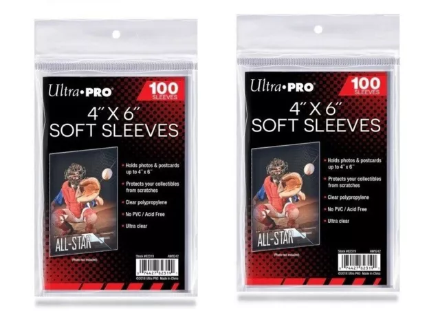 (200)=2 PACKS of 100 Ultra PRO 4X6 Inch Sleeves~PHOTOS, Sports Cards, POSTCARDS
