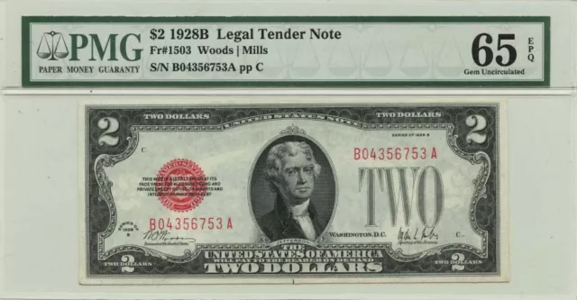 1928B $2 Legal Tender Red Fr# 1503 PMG Gem 65 EPQ